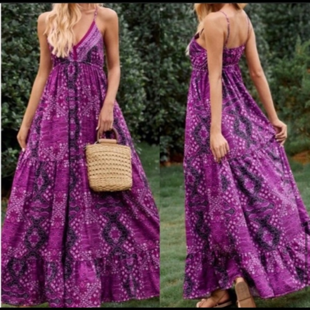 New! Clearance 🔥Purple Bobo Gypsy Cami Ruffle Maxi Dress - Picture 2 of 5